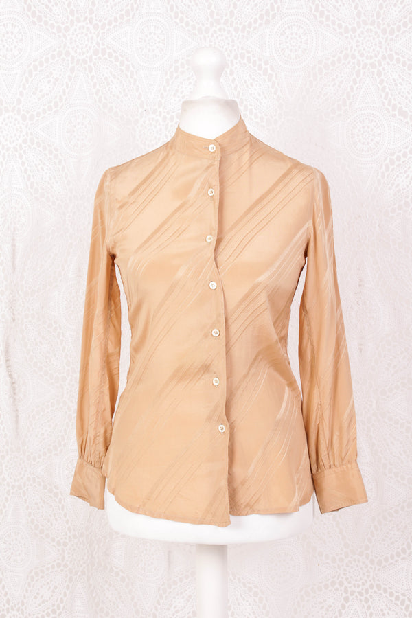 SALE Vintage Shirt - Soft Gold Jacquard Stripes - Size S