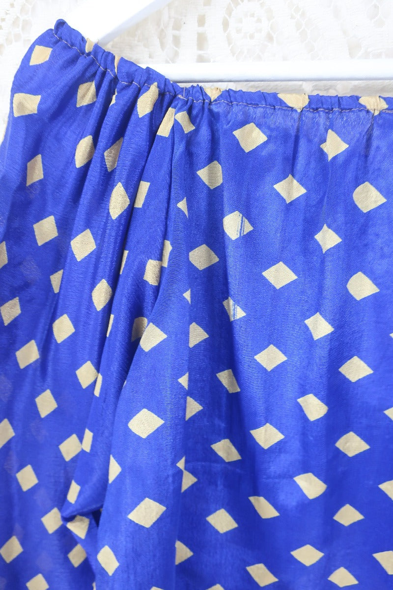 Ariel Top - Vintage Indian Sari - Royal Blue Diamond - Free Size M/L By All About Audrey