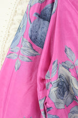 Ariel Top - Vintage Indian Sari - Peony Pink and Slate Grey Floral - Free Size M/L By All About Audrey