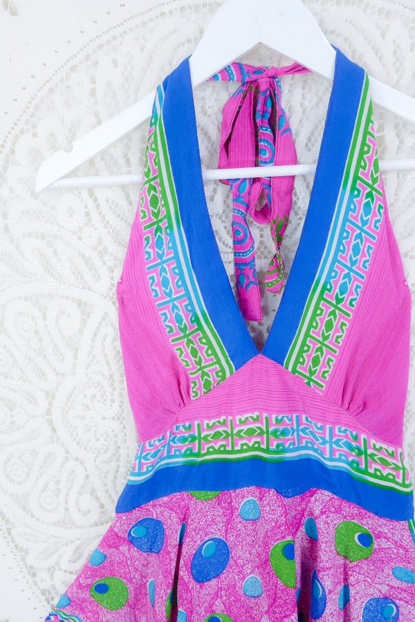 Sydney Halter Top - Flamingo Pink Pop Art Print - Vintage Sari by all about audrey