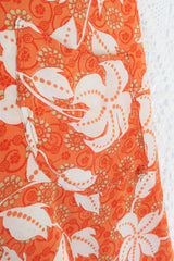 Joni High Waisted Flares - Vintage Indian Sari - Sweet Orange & Alabaster Floral - M/L