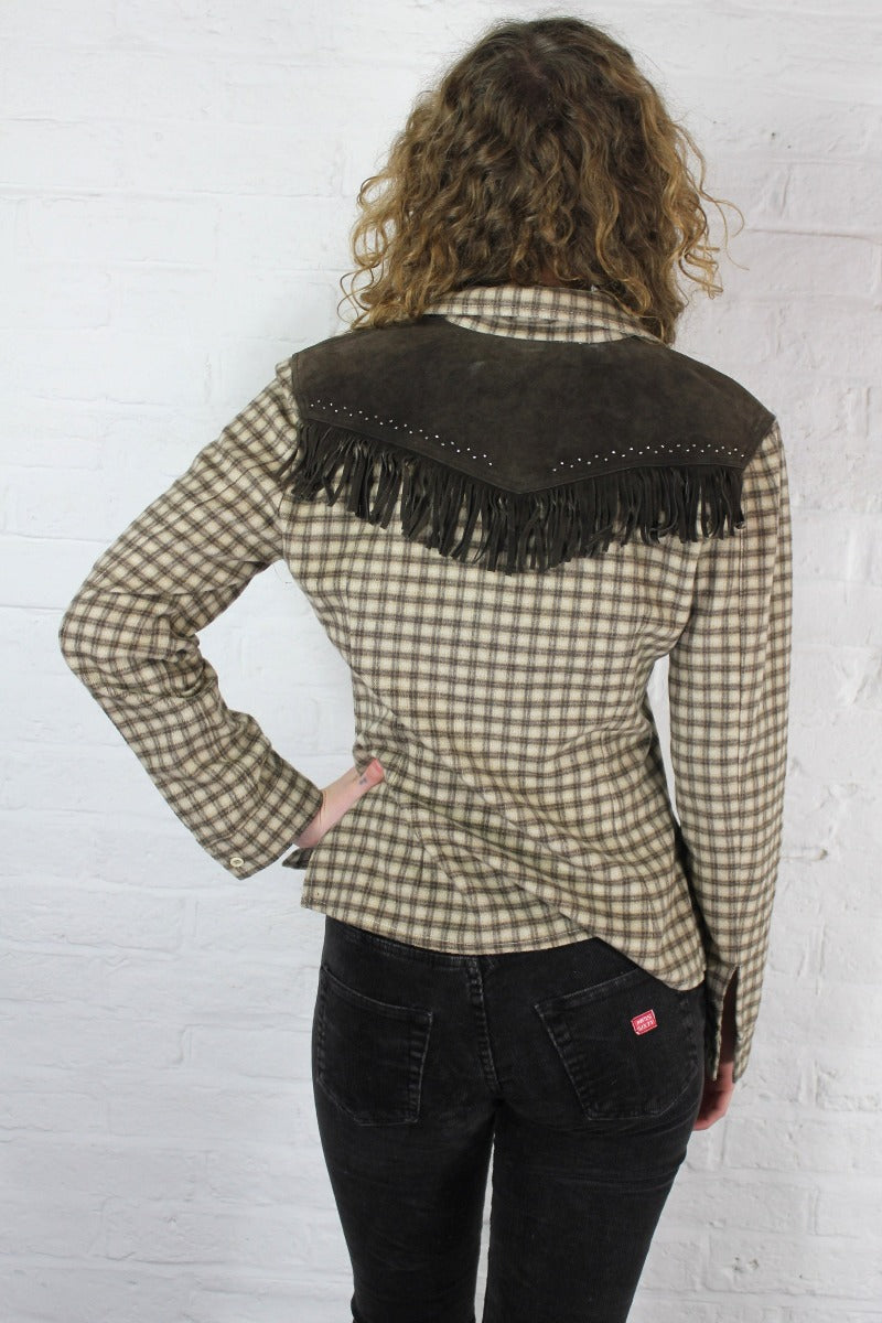 Vintage 70s Western Flannel Shirt With Fringed Suede Panelling - Size XS/S all about audrey