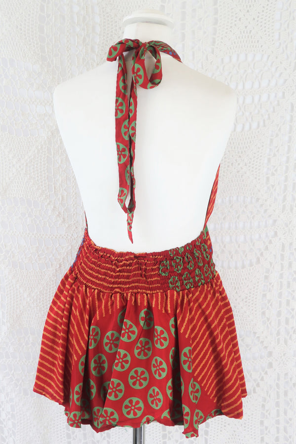 Sydney Halter Top - Crimson & Green Vintage Indian Sari - XS - M