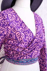 Gemini Wrap Top -  Vintage Sari - Rouge & Amethyst Vines - S/M