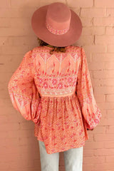 Peacock Prairie Bohemian Smock Top - Peachy Rose Rayon - ALL SIZES by All About Audrey