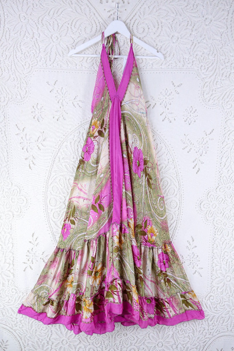 Halter Maxi Vintage Sari Lavender Paisley M L All About Audrey
