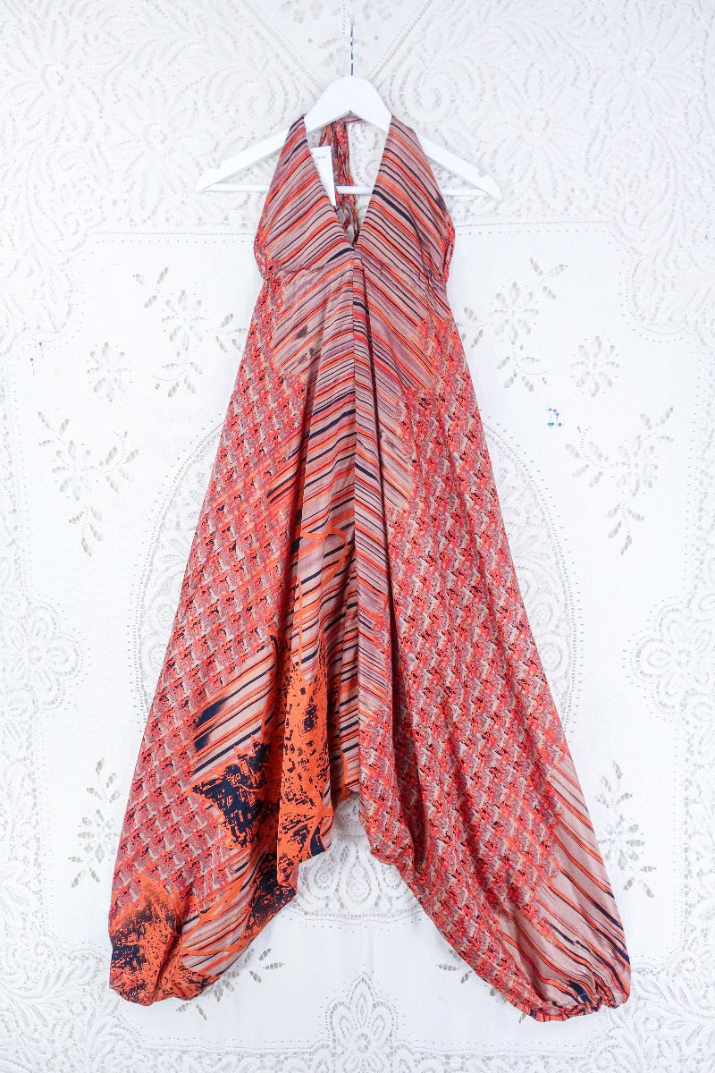 Medusa Harem Jumpsuit Vintage Sari Tiger Eye Earth Tone S M