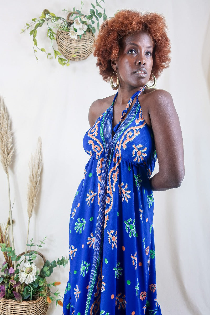 Blossom Halter-Neck Maxi Dress - Deep Sea Coral - Free Size L All About Audrey Vintage Boutique Blossom Halter-Neck Maxi Dress - Deep Sea Coral - Free Size L All About Audrey Vintage Boutique