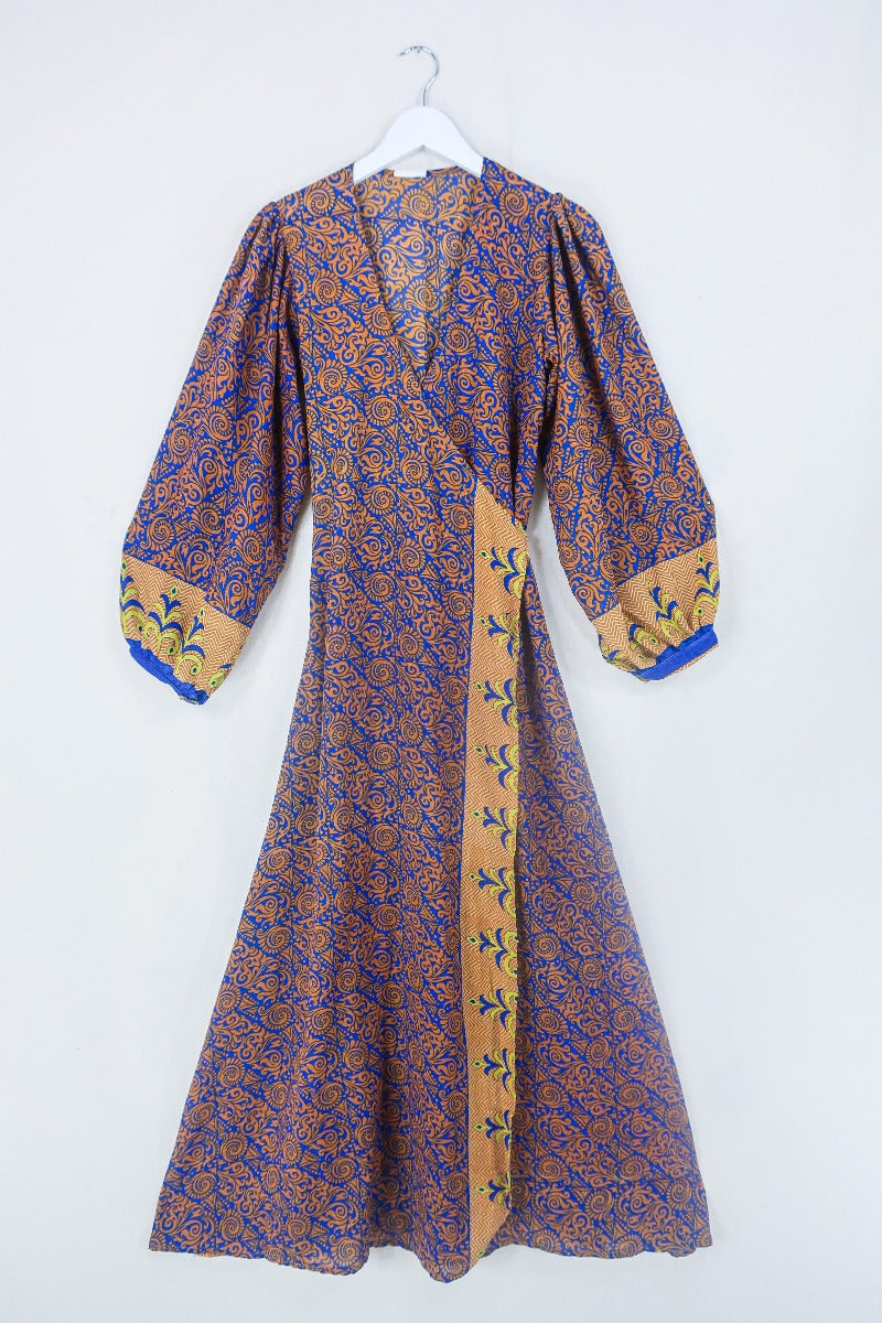 Maxi Wrap Dress | Retro Ginger & Indigo Size S/M | All About Audrey  All  About Audrey Vintage Boutique