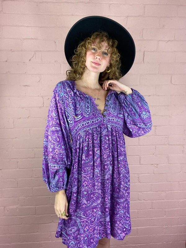 20% off | Florence Mini Dress in Orchid Purple Paisley Floral