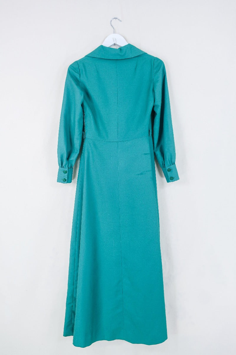 Vintage Notched Collar Maxi Dress - Dark Sage Green - Size XXS/XS by all about audrey