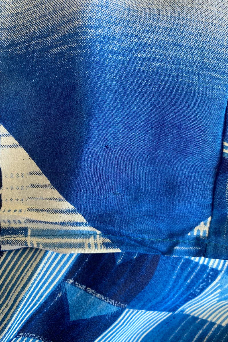 Sylvia Wrap Top - Sapphire Blue & Navy Geometric Print - Vintage Sari - Size S