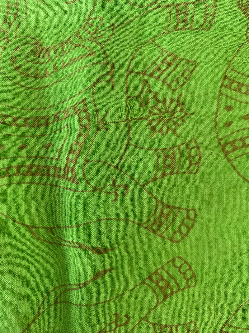 Lola Bohemian Wrap Top - Vintage Indian Cotton - Sweet Green & Chocolate Menagerie  - L