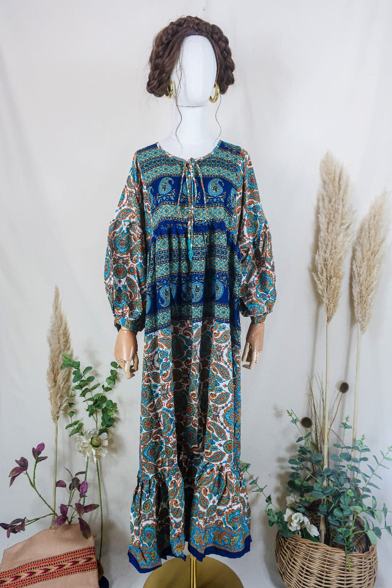 Vintage Sari Smock Maxi | Orange & Navy Mandalas | All About Audrey All About Audrey Vintage Boutique Vintage Sari Smock Maxi | Orange & Navy Mandalas | All About Audrey All About Audrey Vintage Boutique