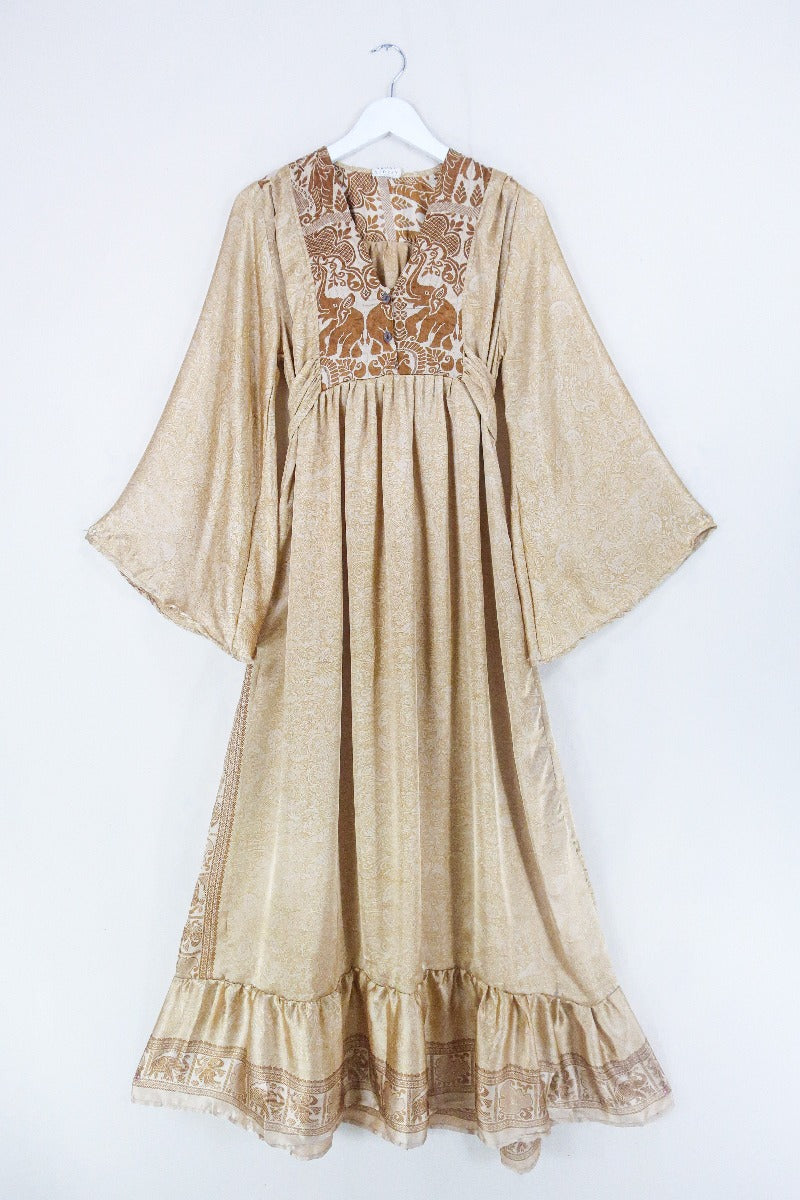 Lunar Maxi Dress Vintage Sari Bronze Elephants Size S