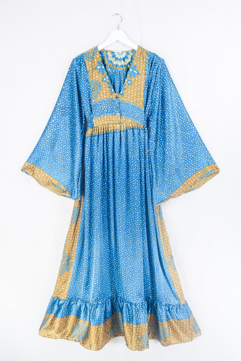 Boho Maxi Dress | Vintage Sari | Deep Turquoise S/M