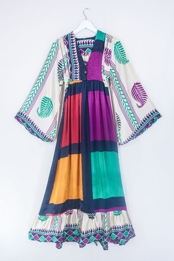 SALE Lunar Maxi Dress - Vintage Sari - Gem Toned Patchwork - Size S by all about audrey