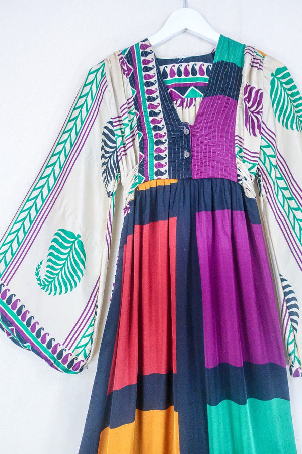 SALE Lunar Maxi Dress - Vintage Sari - Gem Toned Patchwork - Size S by all about audrey