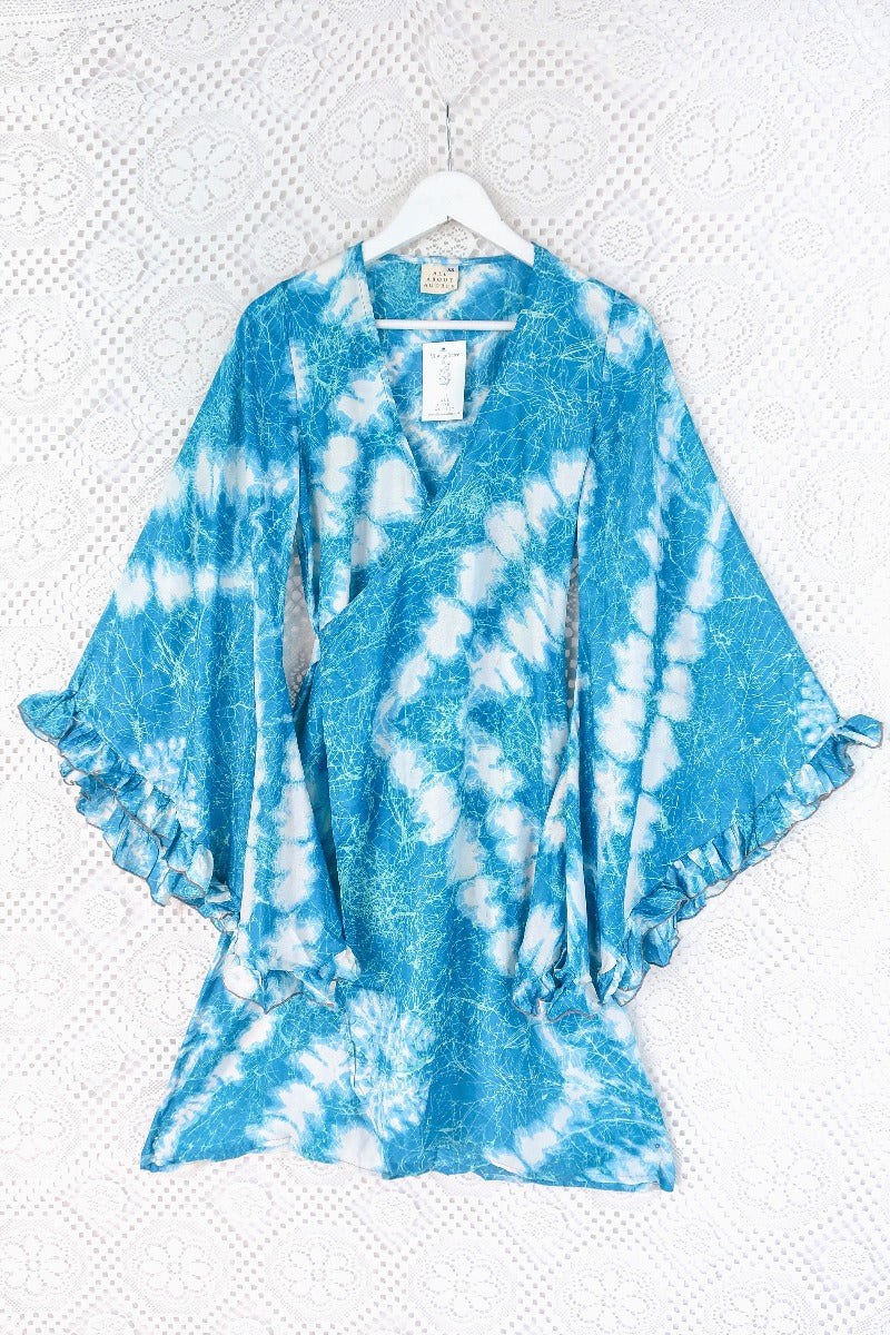 Venus Midi Dress Deep Aqua Blue Tie Dye Size XS All About Audrey All About Audrey Vintage Boutique