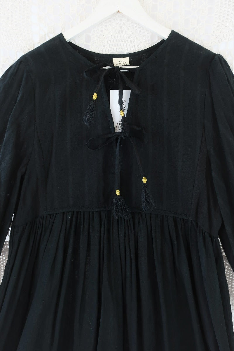 Primrose Dress - Block Colour Indian Cotton - Jet Black - ALL SIZES all about audrey