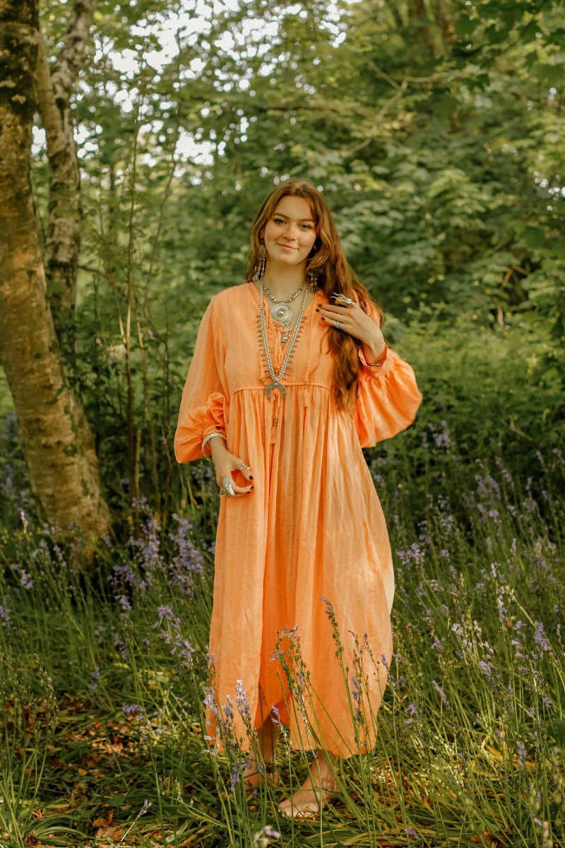 Primrose Boho Cotton Smock Dress in Peach Powder Primrose Boho Cotton Smock Dress in Peach Powder