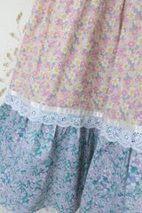 Photo shows an extreme close up of the floral ditsy print of both colours By All About Audrey