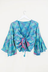 Sylvia Wrap Top - Juniper Green Apples - Vintage Sari - Size S/M By All About Audrey