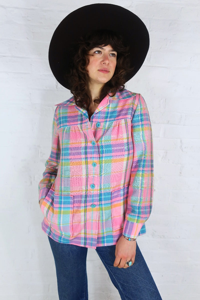 Pink plaid shirt womens new arrivals