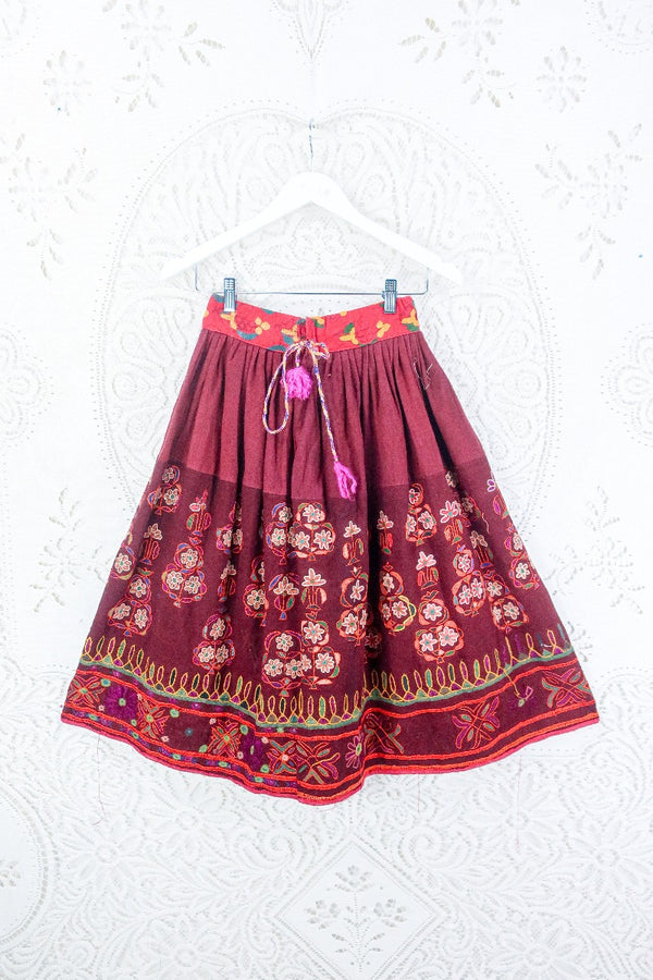 Vintage Rosehip & Ruby Red Embroidered Skirt - Size XXS By All About Audrey