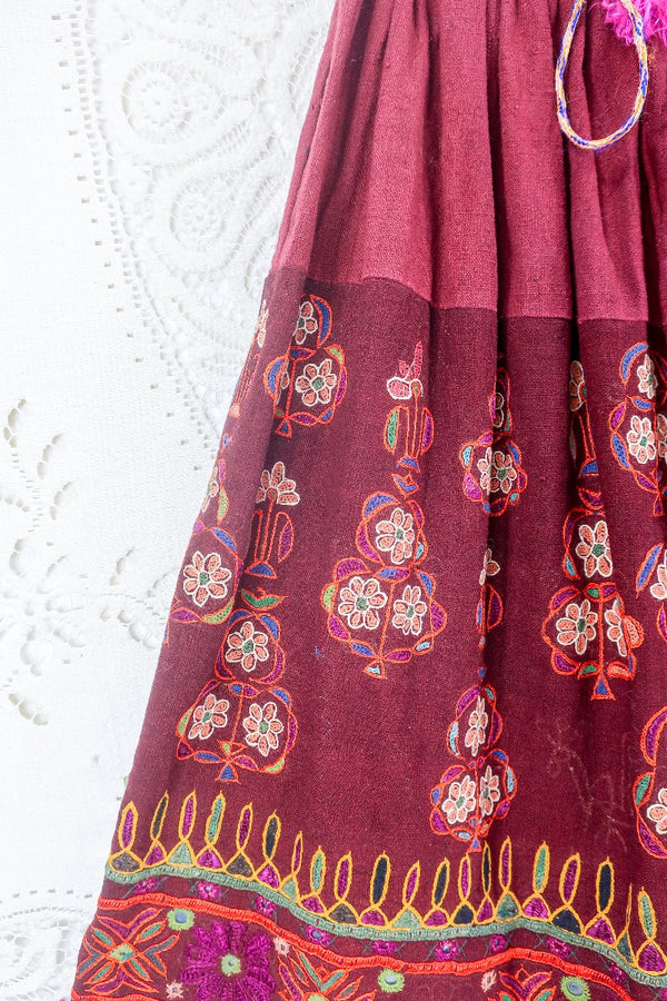 Vintage Rosehip & Ruby Red Embroidered Skirt - Size XXS By All About Audrey