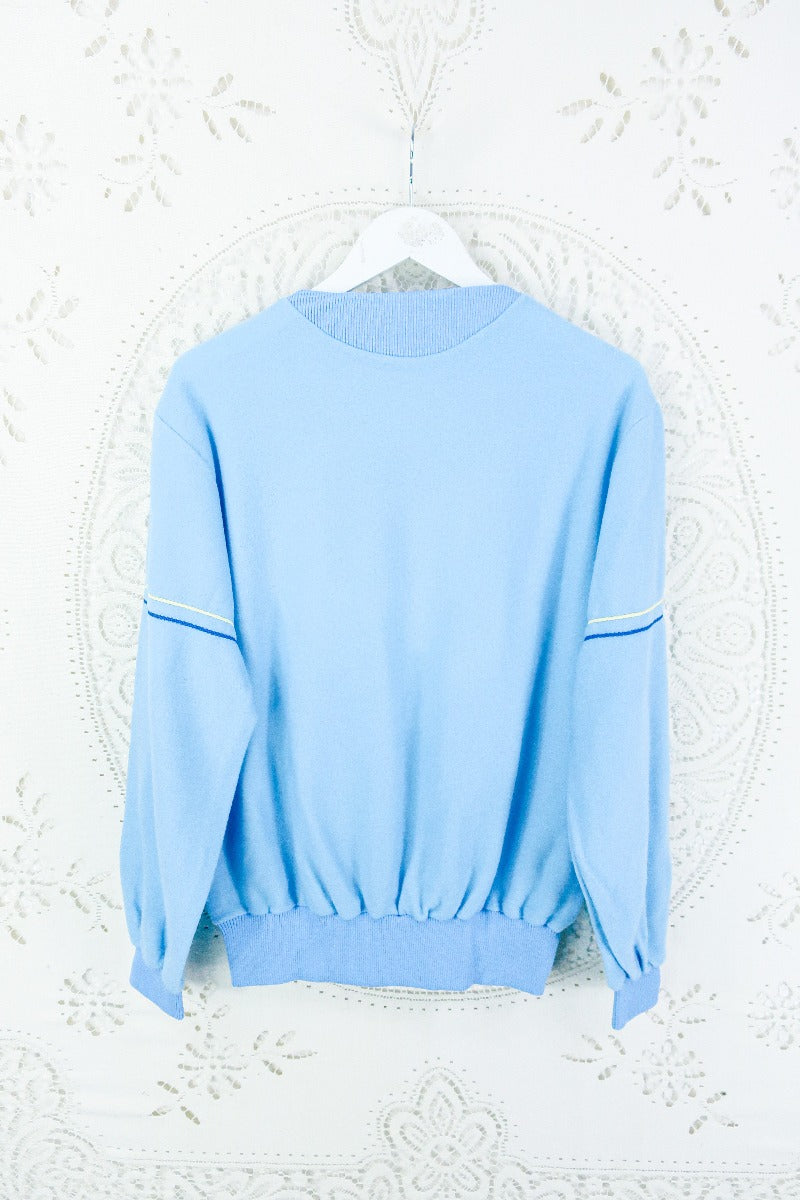 Vintage Baby Blue Retro Car Jumper - Size S/M By All About Audrey