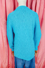 Vintage Jumper - Electric Cerulean Blue Cable Knit - Size S/M by all about audrey