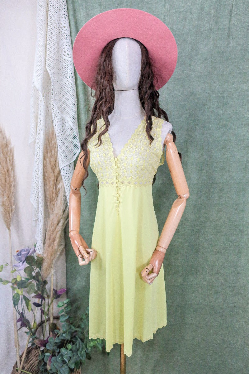 Vintage Dress Lemon Yellow Slip Size XS S All About Audrey All About Audrey Vintage Boutique