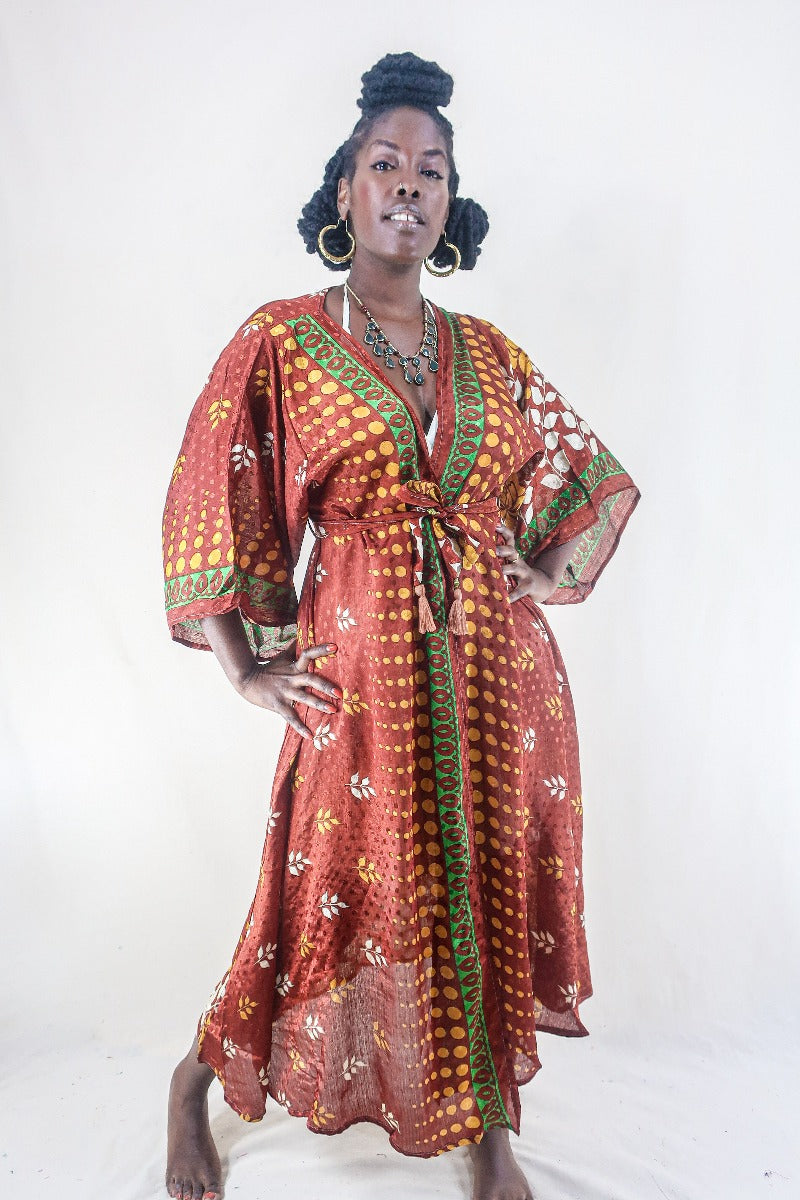 Red kimono maxi dress sale