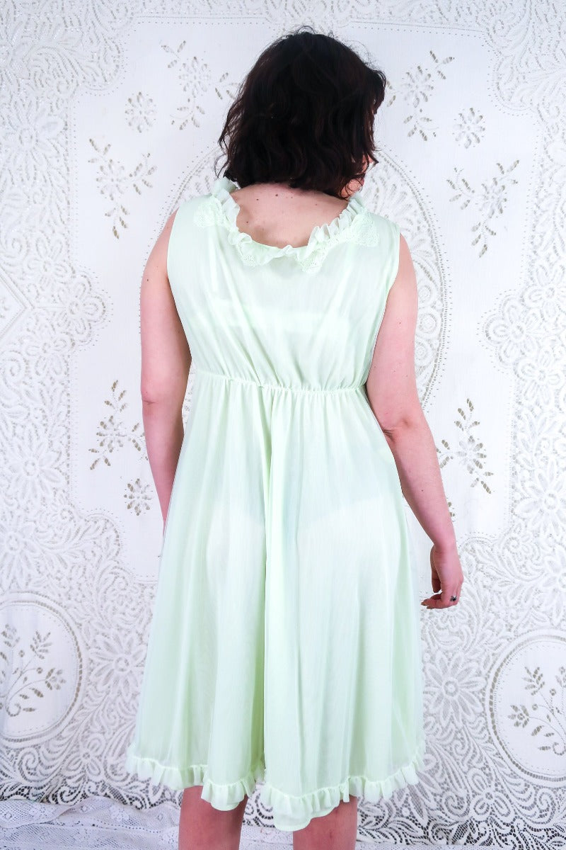 Vintage Mini Dress - Pistachio Pastel Green Frill - Size S/M By All About Audrey