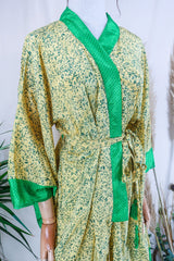 Juliet Kimono Dress - Lemon & Pear Meringue Stipple - Vintage Indian Sari - Free Size By All About Audrey