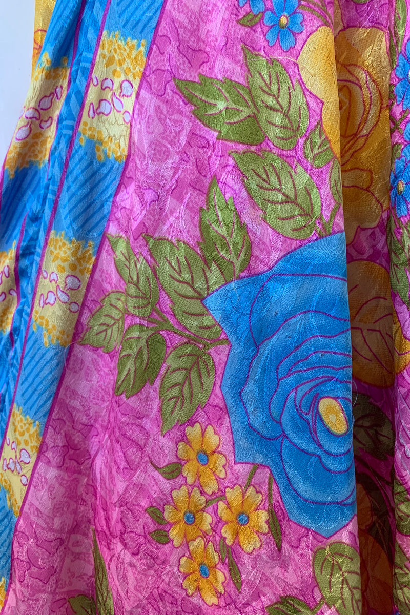 Athena Maxi Dress - Vintage Sari - Magenta, Sun & Sky Floral - M to L/XL
