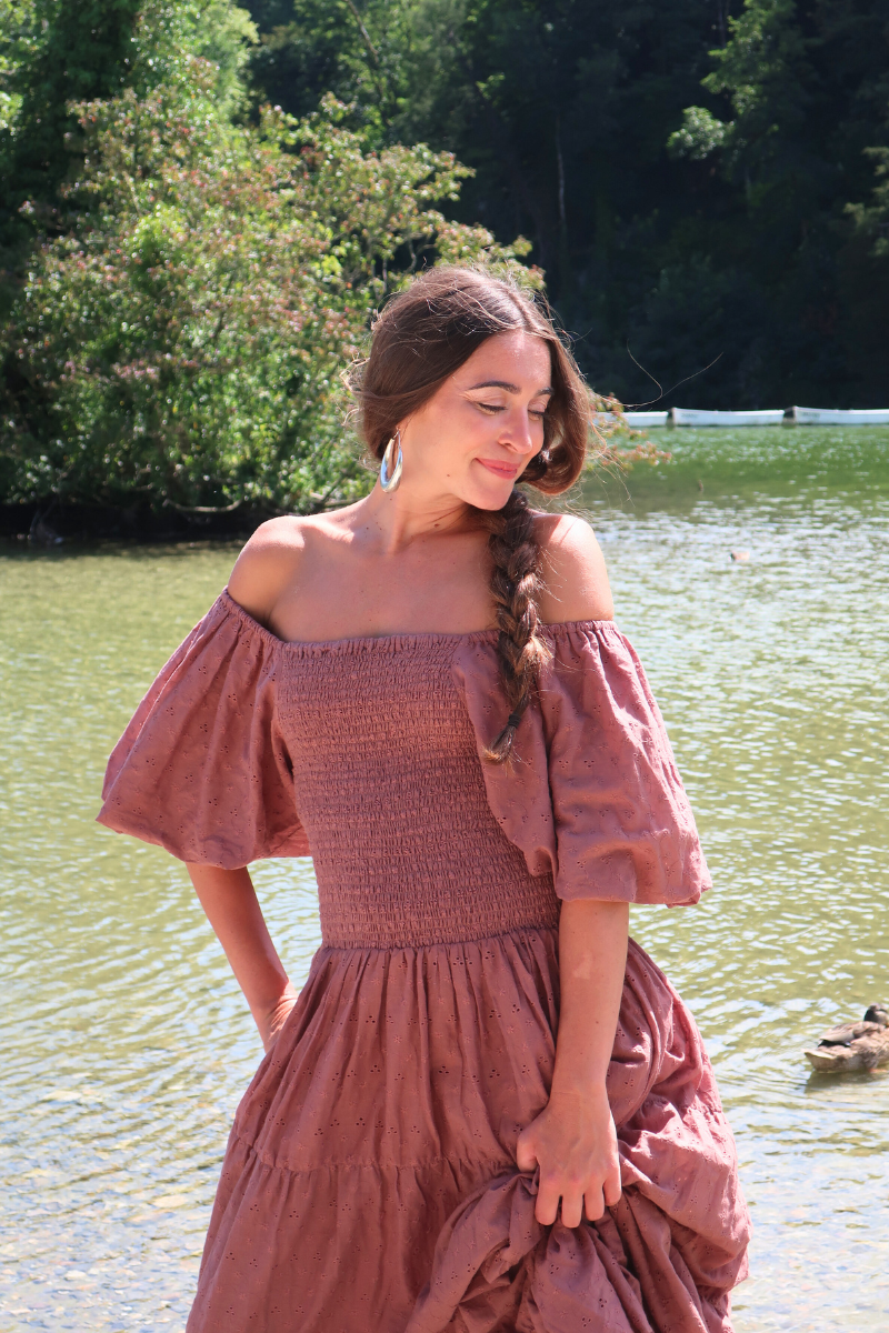 Charlotte Maxi Dress in Journal Brown Broderie Anglaise