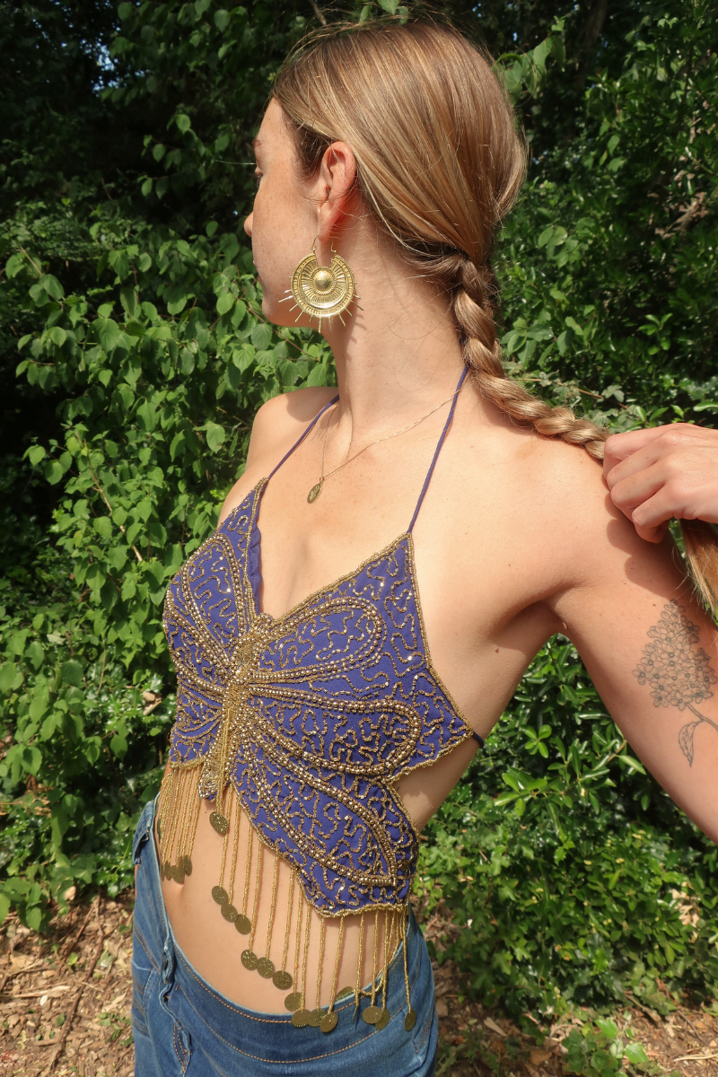 Addison Vintage Beaded Butterfly Top in Midnight Sun