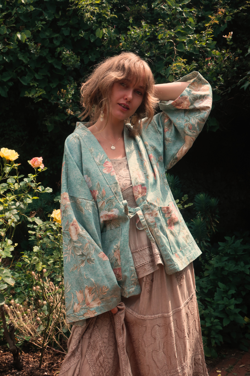 Emmeline Vintage Curtain Jacket in Lilypad Pond Blue