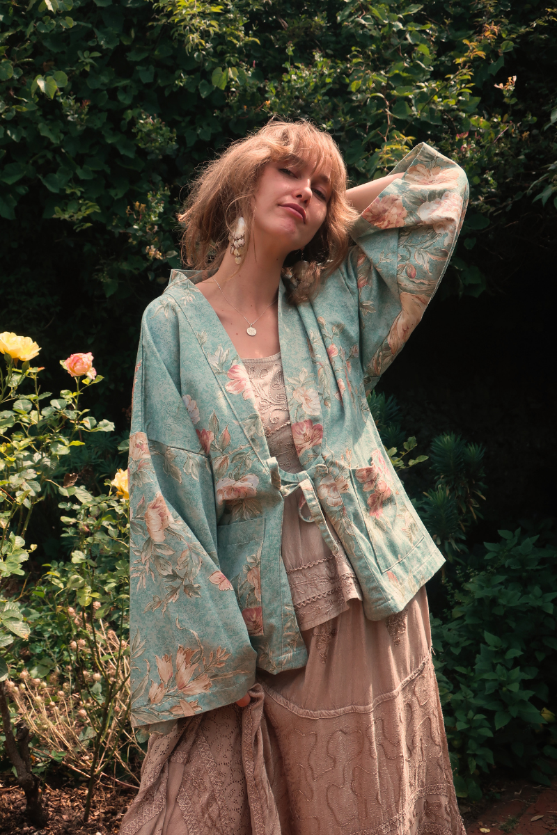 Emmeline Vintage Curtain Jacket in Lilypad Pond Blue