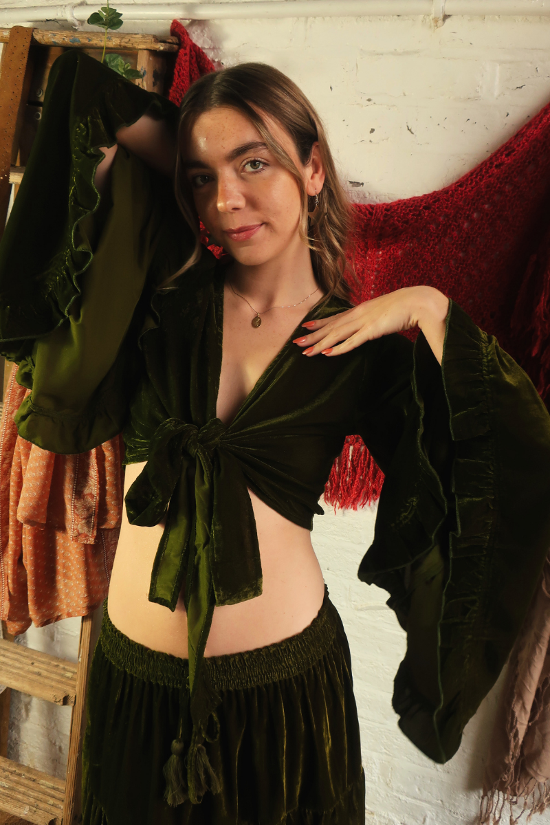 Khroma Venus Wrap Top in Ophelia Green Velvet