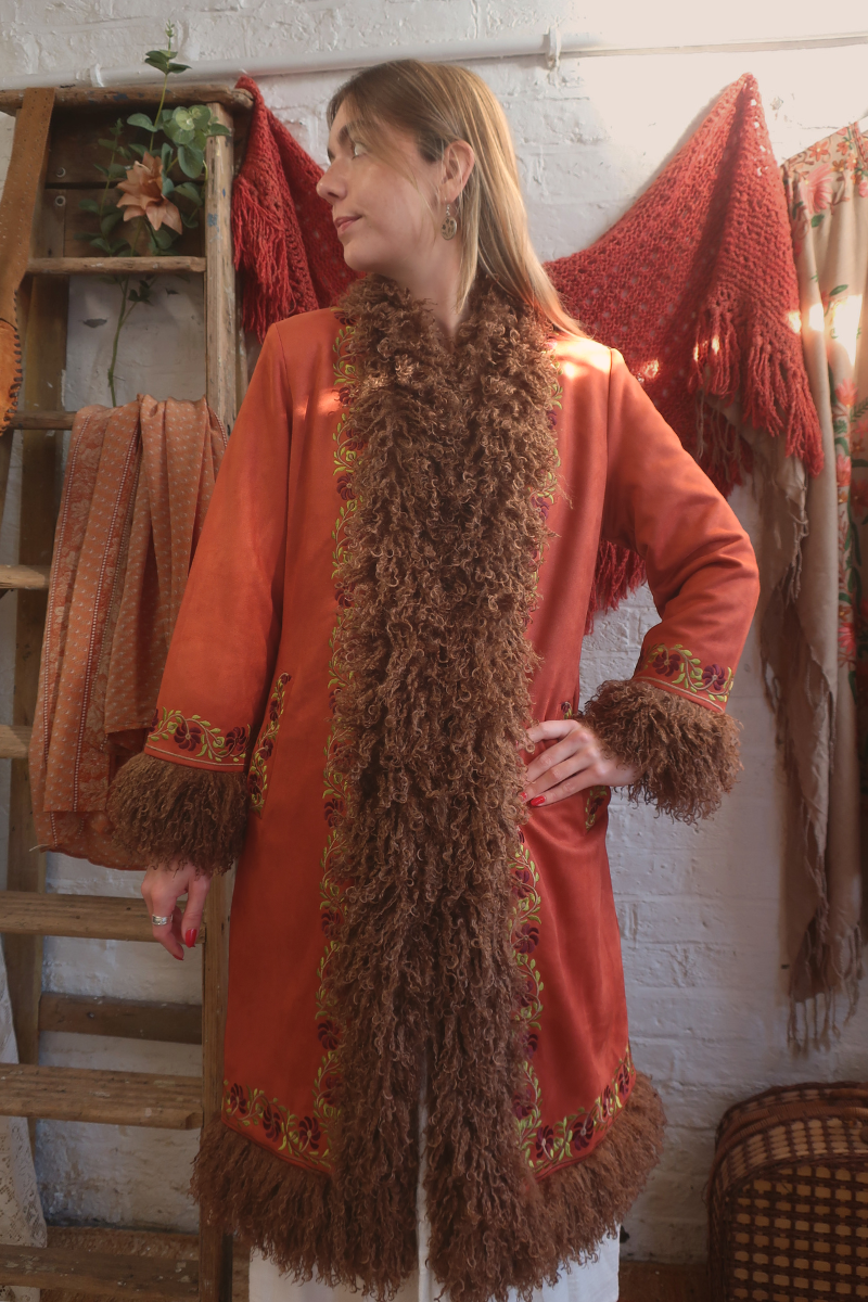 Fleetwood Embroidered Penny Lane Coat in Tusk Red