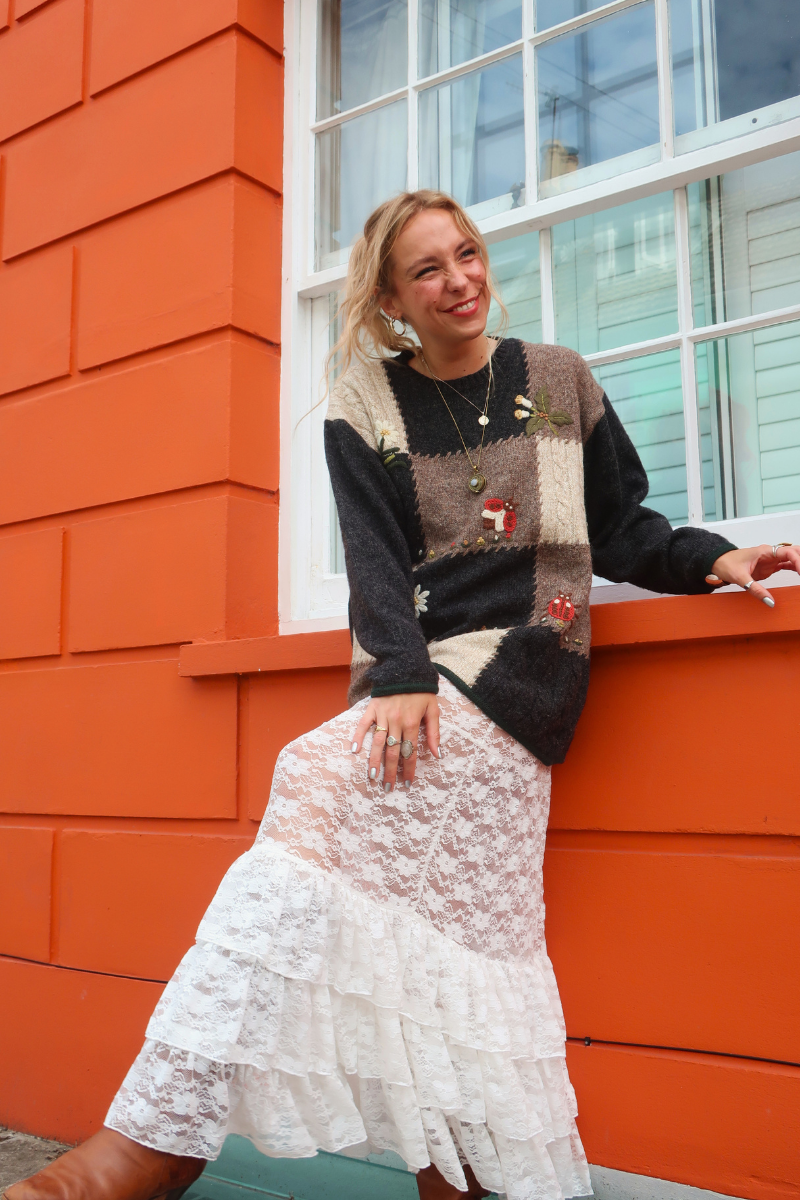 Wendy Maxi Skirt in White Swan Chantilly Lace
