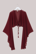 The Madonna Sheer Wrap Top in Oxblood Red