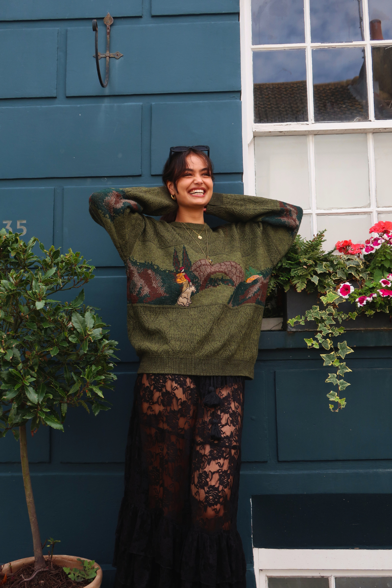 Vintage Knit Jumper in A Hike With Wolf - Size XL
