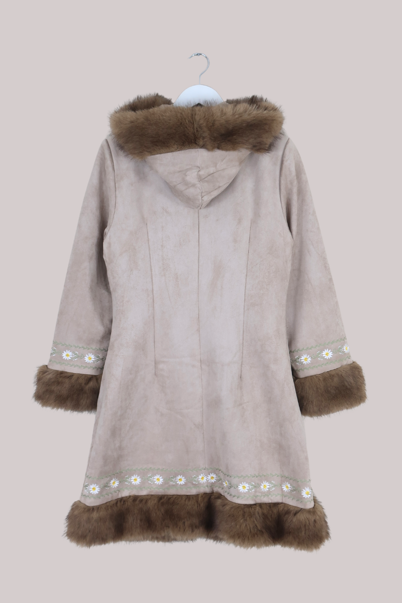 Suki Hooded Embroidered Afghan Coat in Ammonite Stone Beige