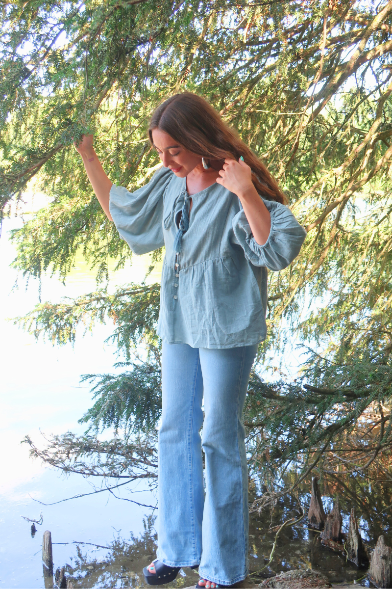 Iris Folk Top in Quill Blue