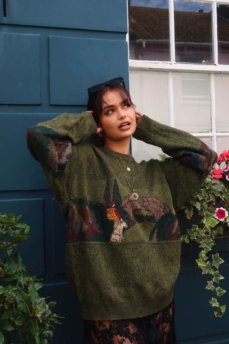 Vintage Knit Jumper in A Hike With Wolf - Size XL