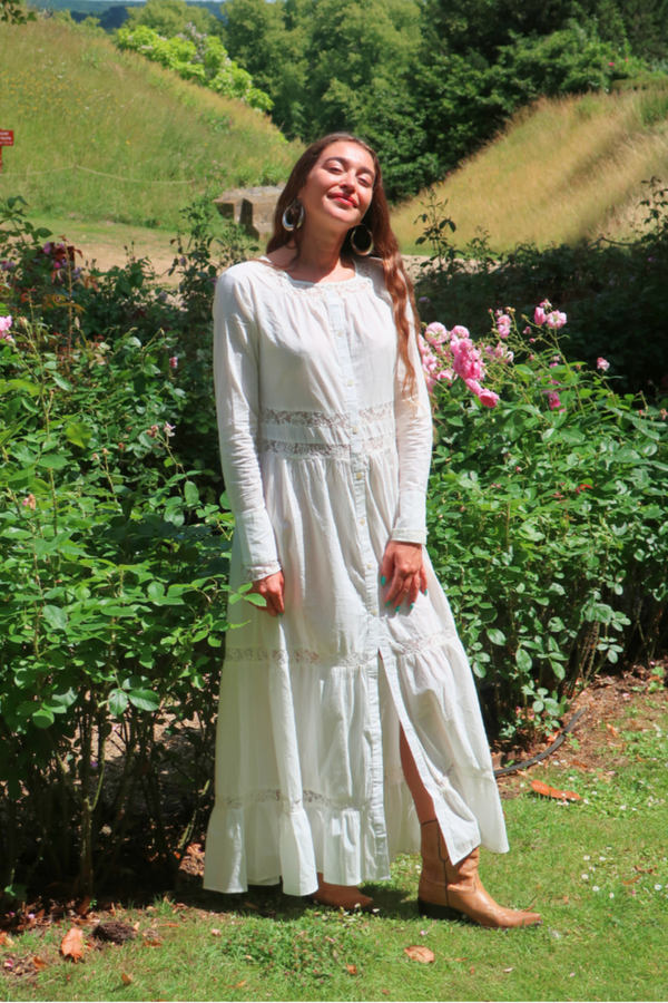 Elizabeth Button-Up Maxi in Diary White Lace